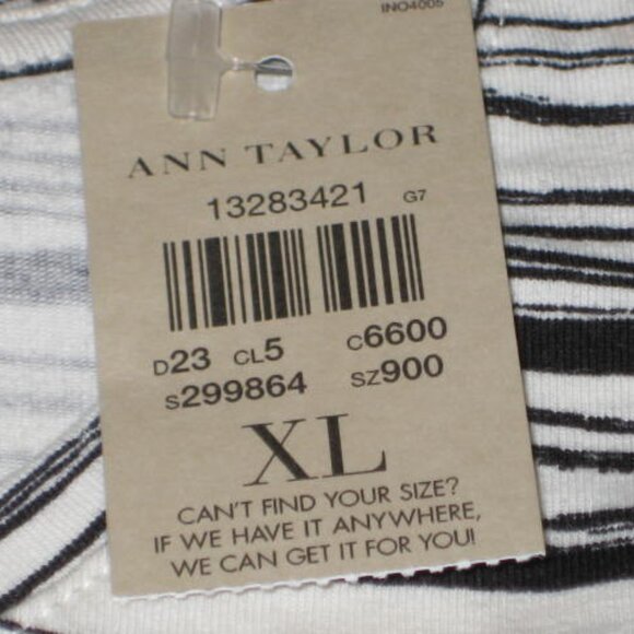 NWT Ann Taylor XL Off White Black Stripe Cotton Spandex Top Tee 3/4 Sleeve NEW - Picture 2 of 6